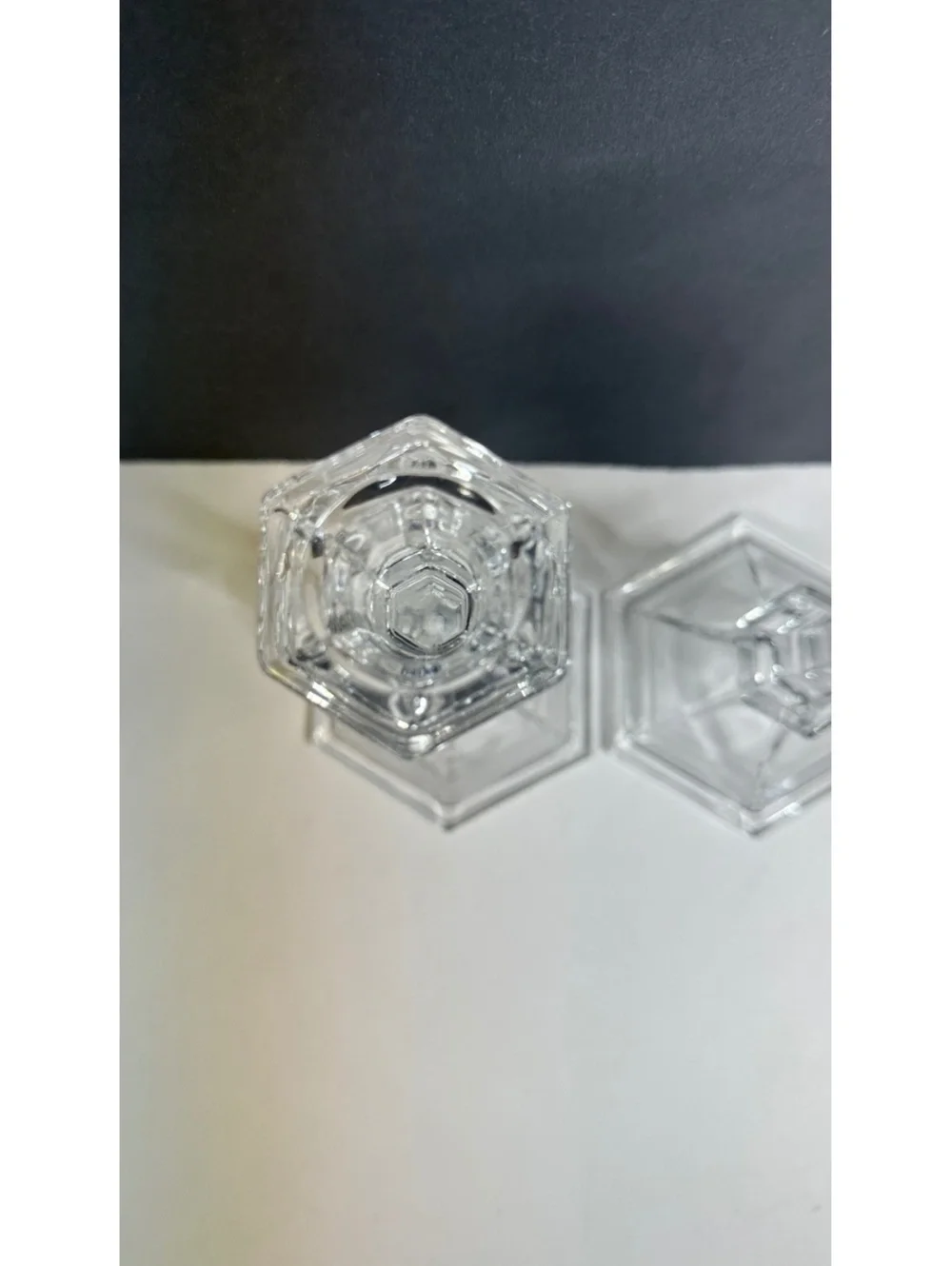 Lead Crystal 8” Lead Crystal Glass Candle Holders Hexagon Base